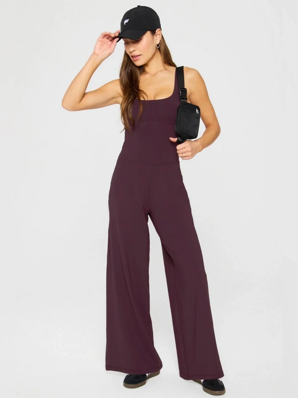 Fabletics Preluxe Wide-Leg  Jumpsuit in Oxblood